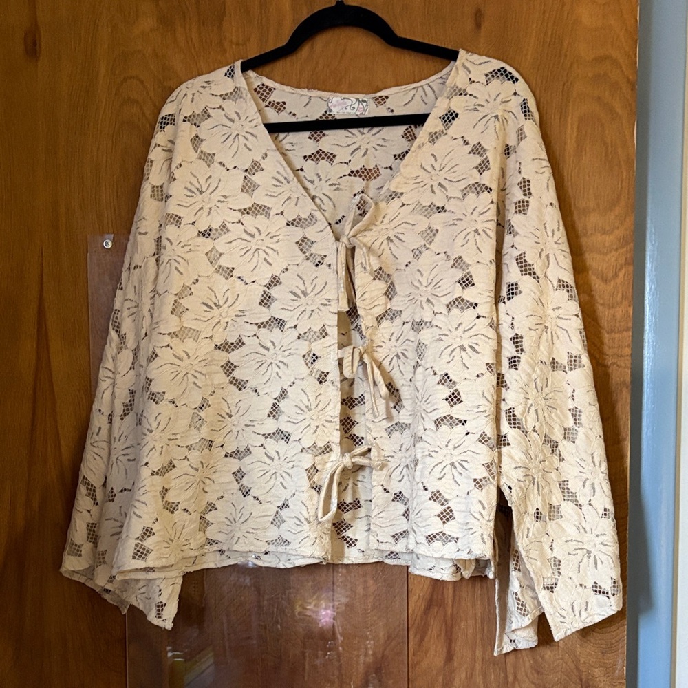 Free People Ivory Romona Lace Tie-Up Jacket
